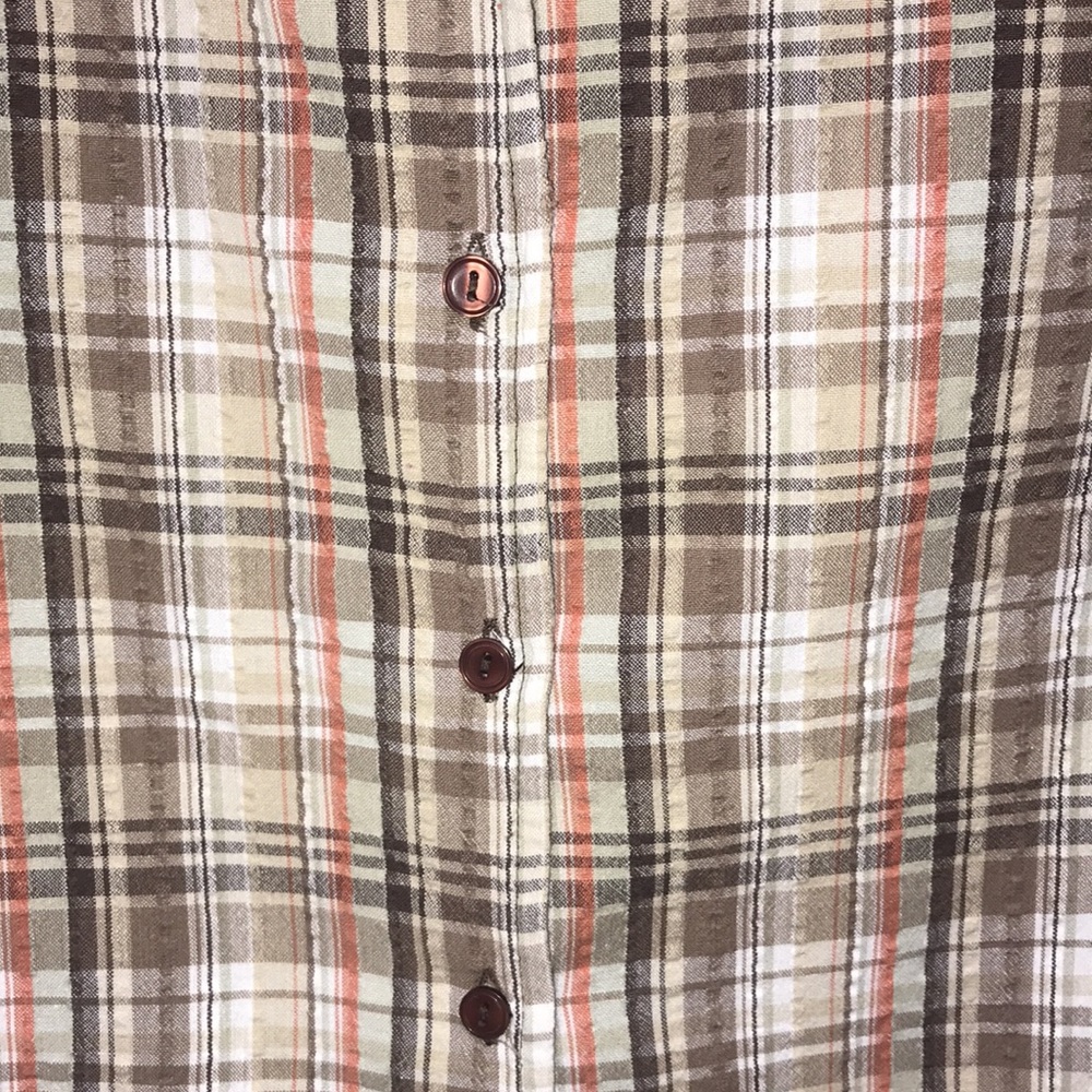 Gloria Vanderbilt Casuals Women’s 1X Neutral Tones Button Up Plaid Top Blouse - Picture 4 of 7